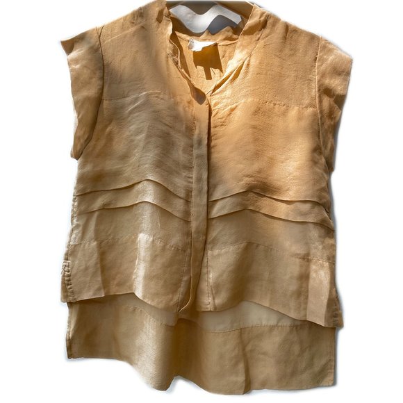 WILFRED LE FOU SILK SHEER CROP NUDE BLOUSE - Picture 1 of 3